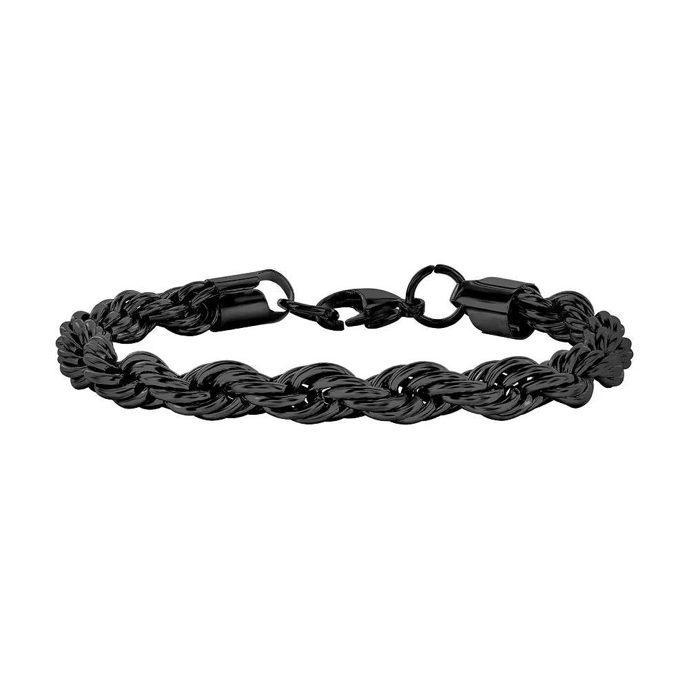Men's Metallo Steel Black Plated 8mm Rope Bracelet, Size: 8.5" Product Image