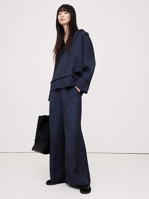 Pull-On Wide Leg Satin Pant Product Image