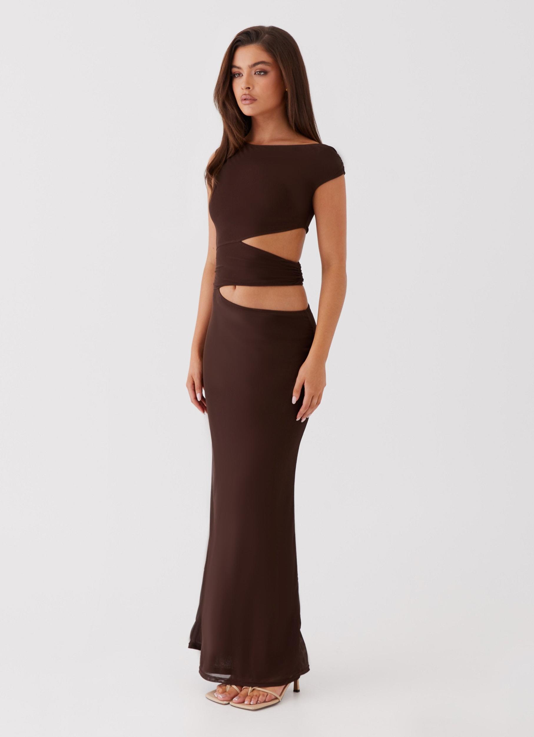 Margot One Shoulder Maxi Dress - Chocolate Product Image