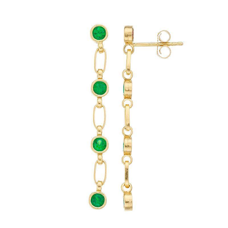Kristen Kesho Sterling Silver Lab-Created Emerald Link Drop Earrings, Women's, Gold Tone Product Image