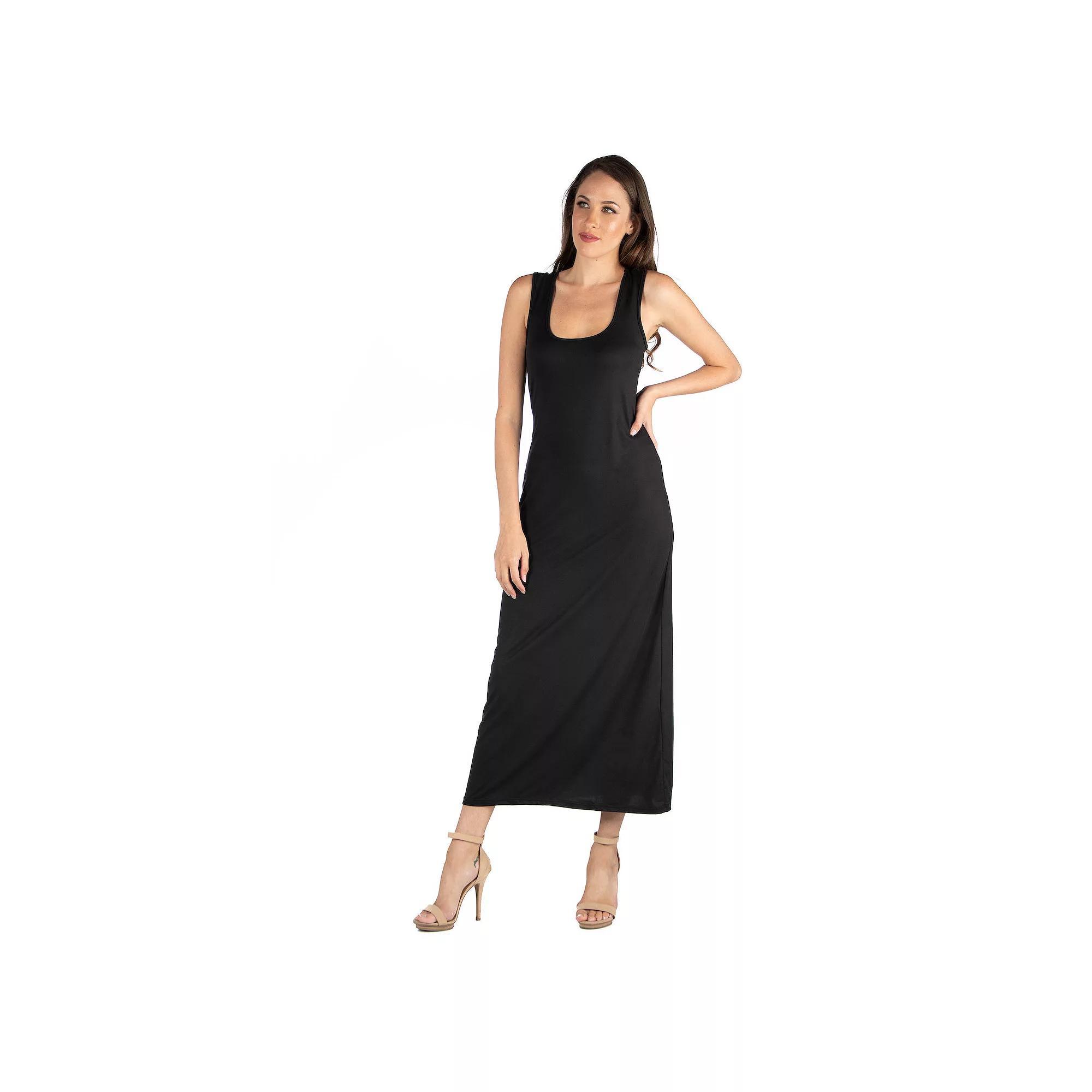 Women's 24seven Comfort Apparel Scoop Neck Racerback Tank Top Maxi Dress, Size: Large, Black Product Image