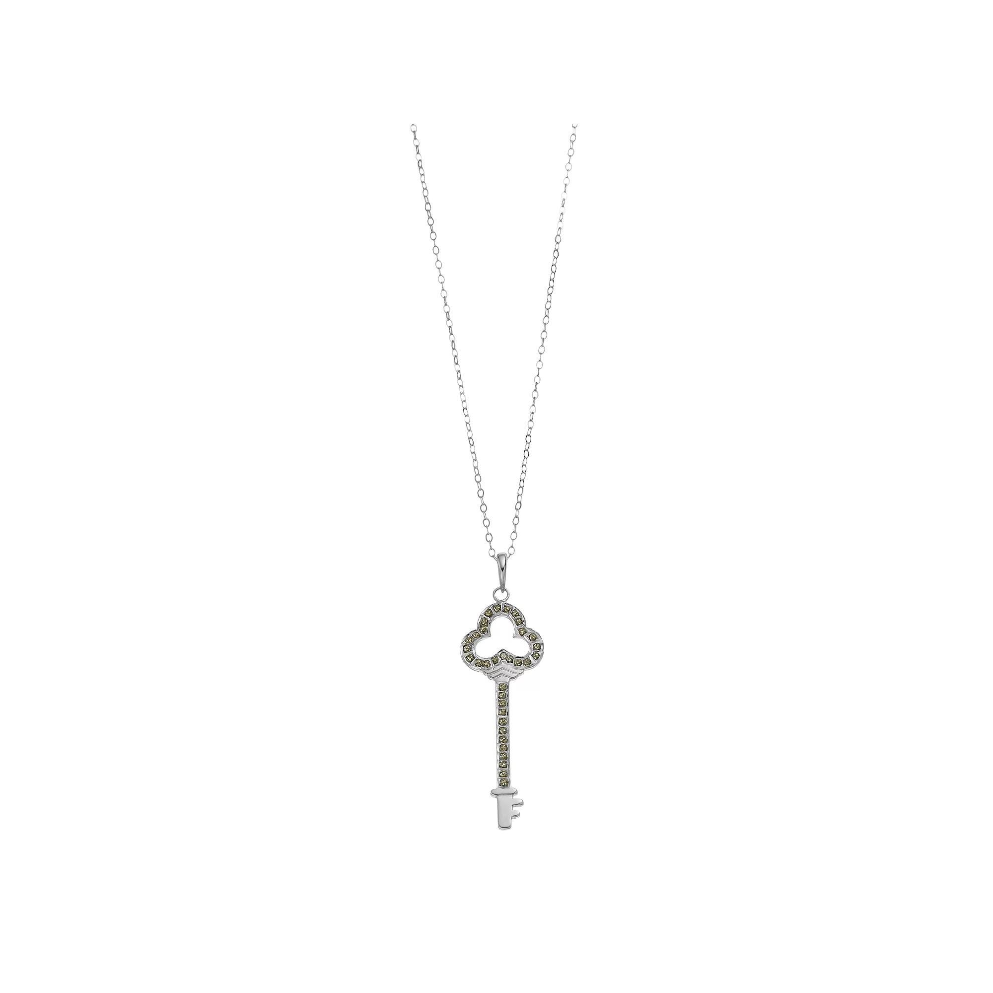 Diamond Mystique Platinum Over Silver & Diamond Accent Key Pendant Necklace, Women's, Size: 18", White Over Silver Product Image