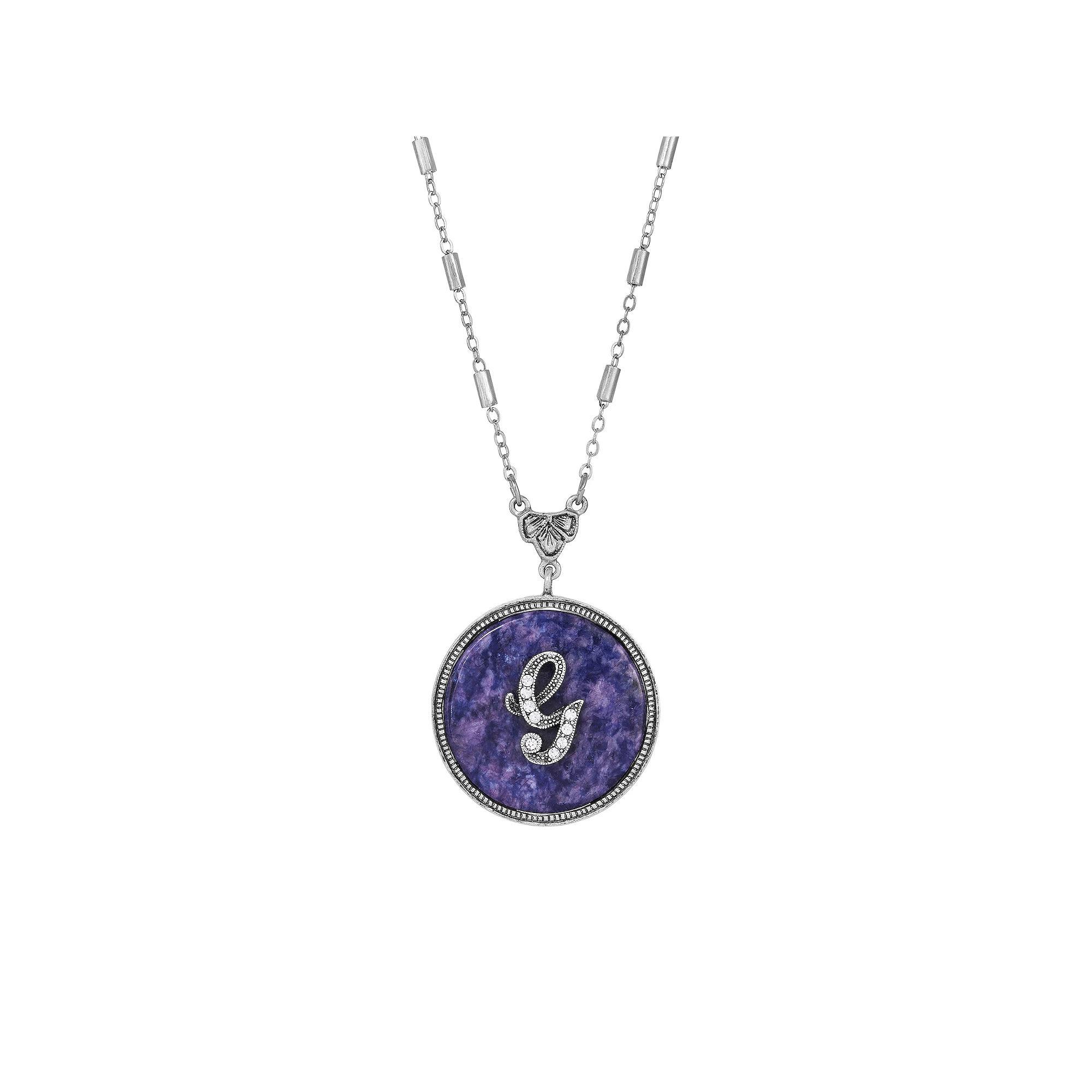 1928 Silver Tone Round Initial Pendant Necklace, Women's, G Product Image