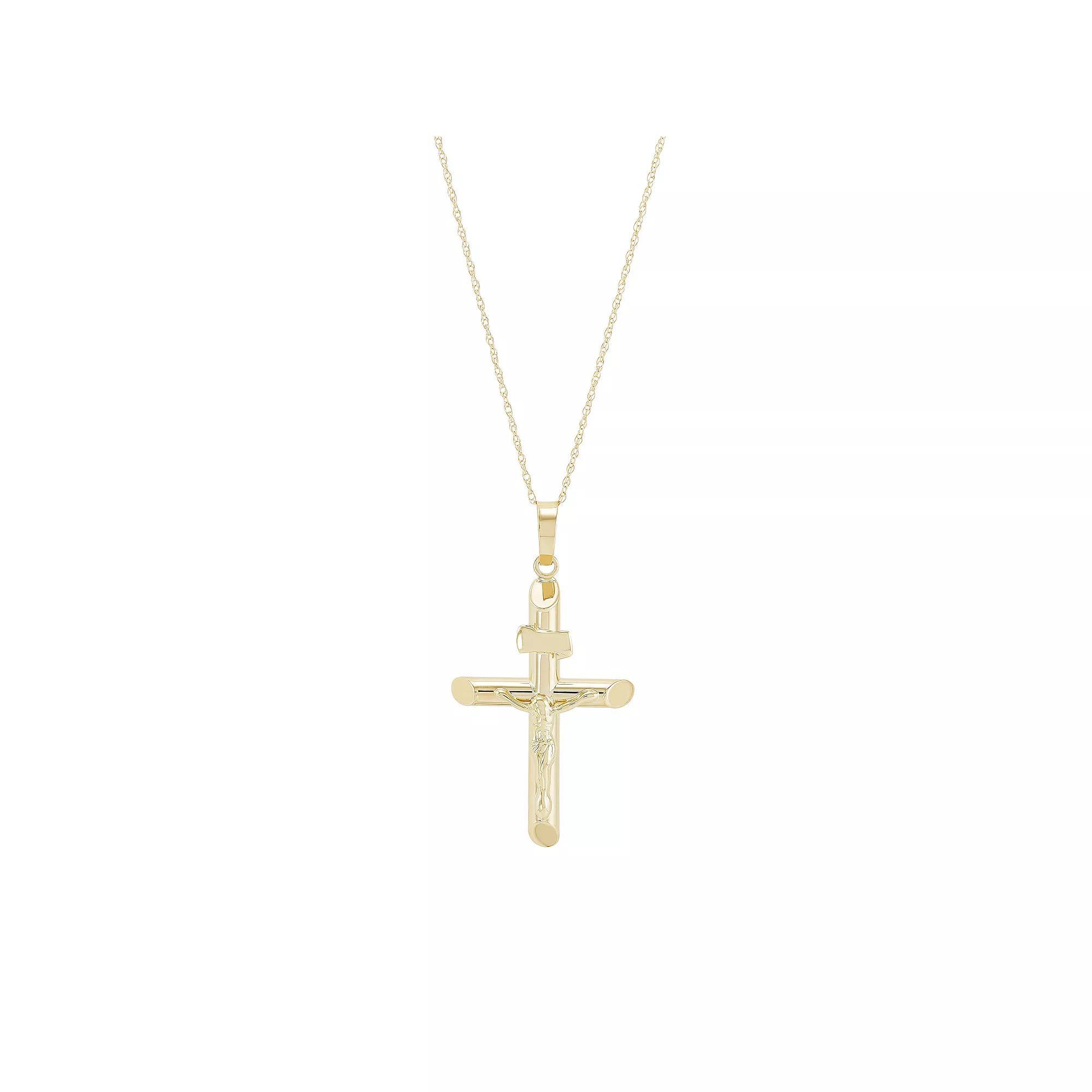 Everlasting Gold 14k Gold Tube Crucifix Pendant Necklace, Women's, Size: 18" Product Image