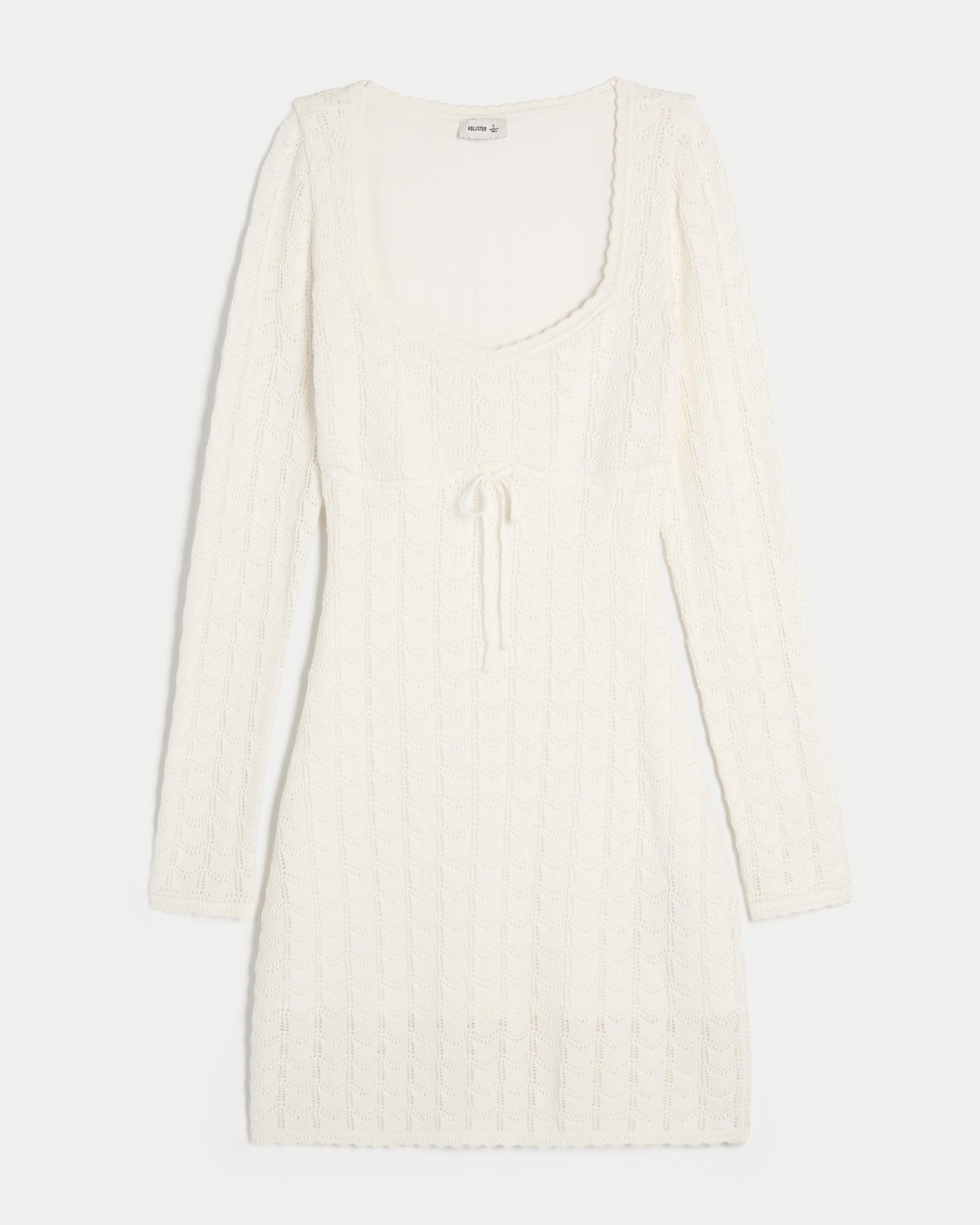 Long-Sleeve Crochet-Style Mini Dress Product Image