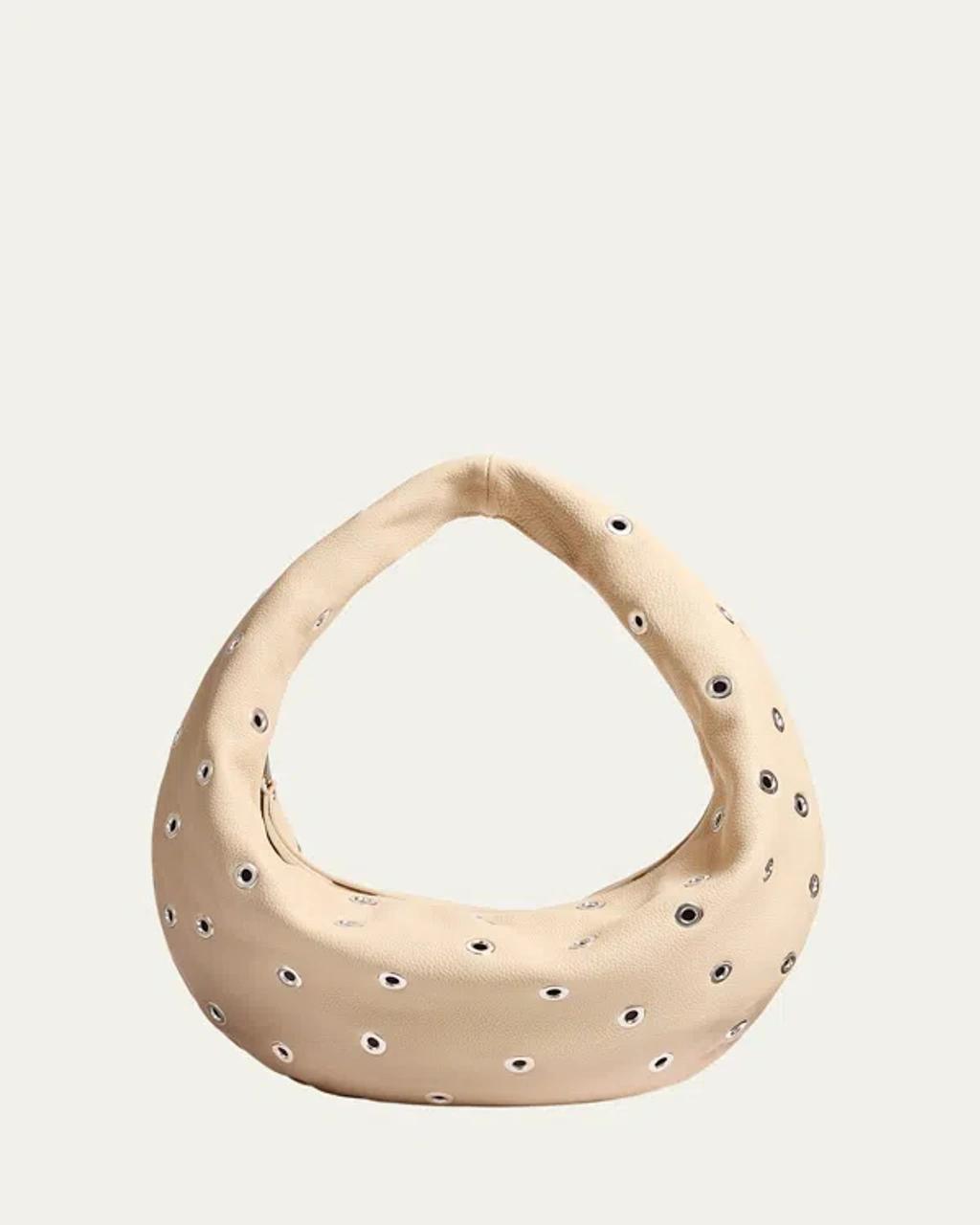 KHAITE Olivia Medium Grommet Pebbled Calfskin Hobo Bag In Dark Ivory Product Image