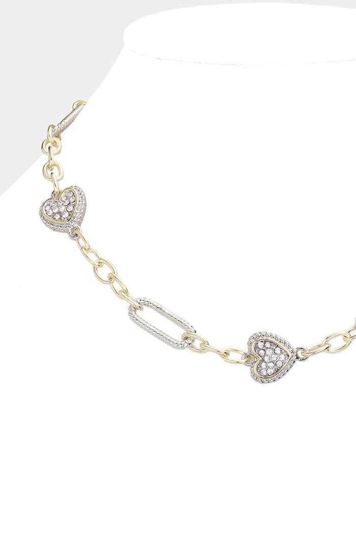 Stone Paved Heart Station Necklace Product Image
