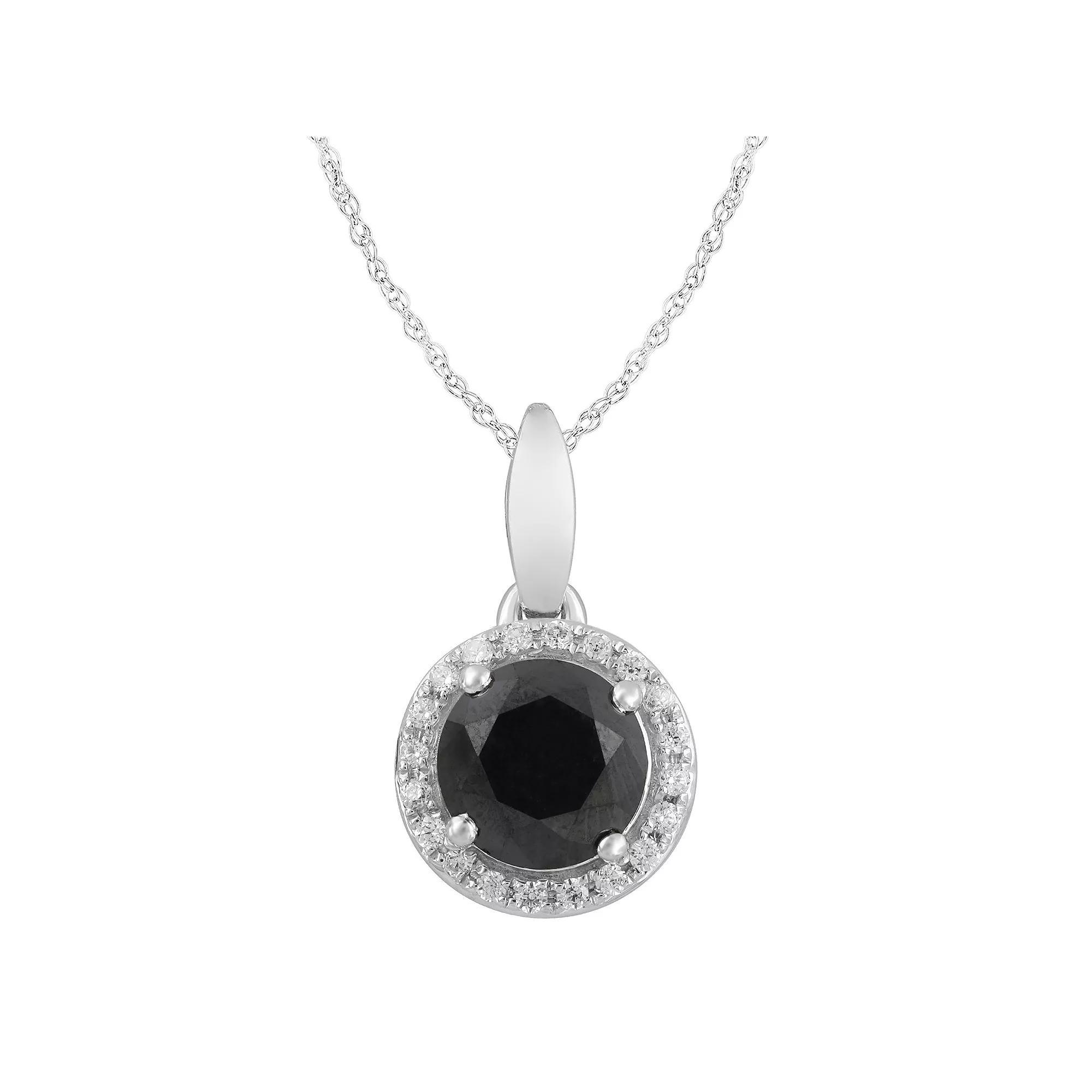 10k White Gold Black & White Diamond Round Halo Pendant Necklace, Women's, Size: 18", 1.5 Cttw Product Image