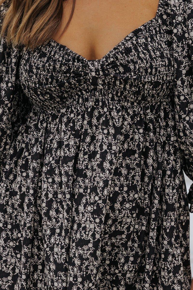 Black Floral Print Sweetheart Mini Dress - FINAL SALE Product Image