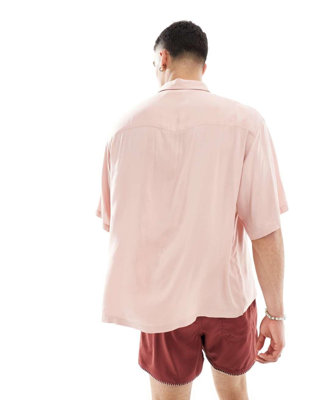ASOS DESIGN oversized viscose shirt in light pink Product Image