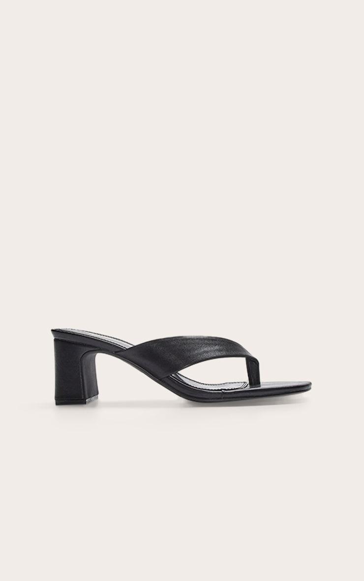 Black Pu Round Toe Thong Mid Block Heeled Mules Product Image