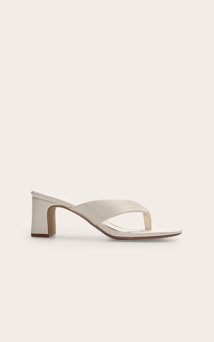 Ecru Pu Round Toe Thong Mid Block Heeled Mules Product Image