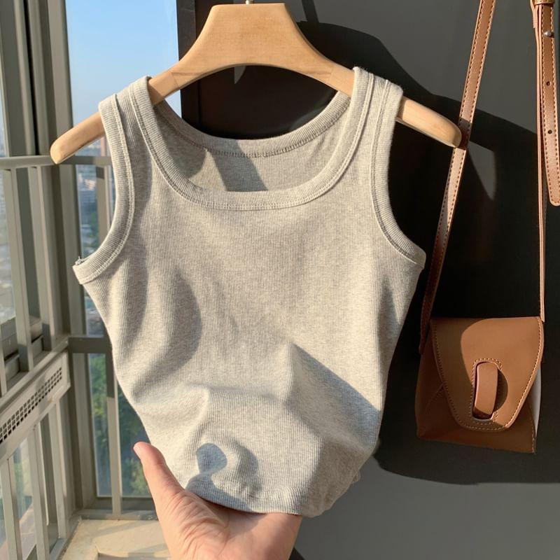 Scoop Neck Ribbed Tank Top Product Image