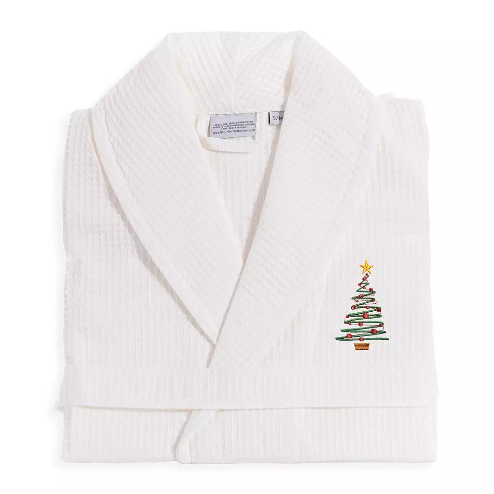 Linum Home Textiles Waffle Weave Embroidered Christmas Tree Bathrobe, Women's, Size: Large/XL, White Product Image