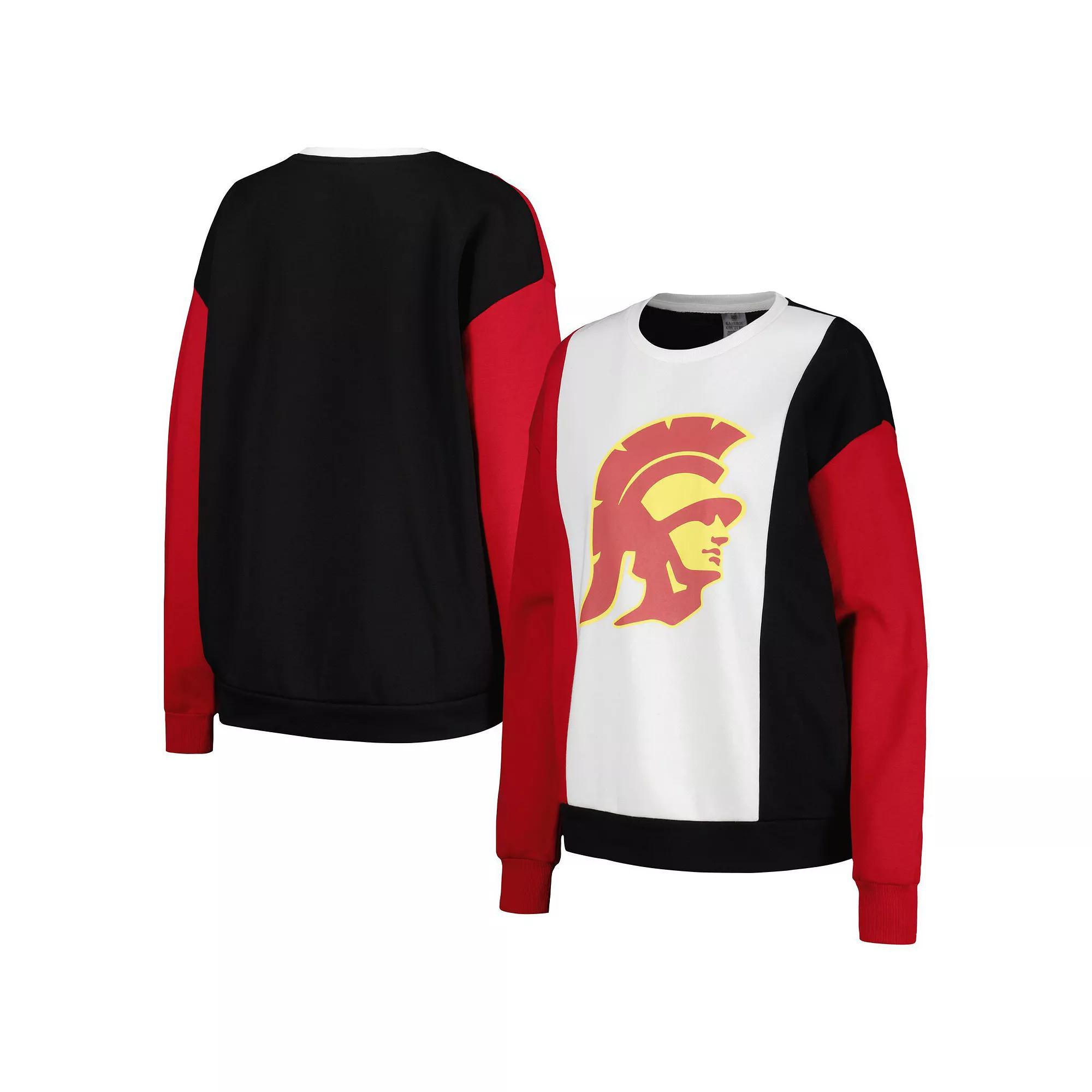 Women's Gameday Couture White/Black USC Trojans Vertical Color-Block Pullover Sweatshirt, Size: Large Product Image