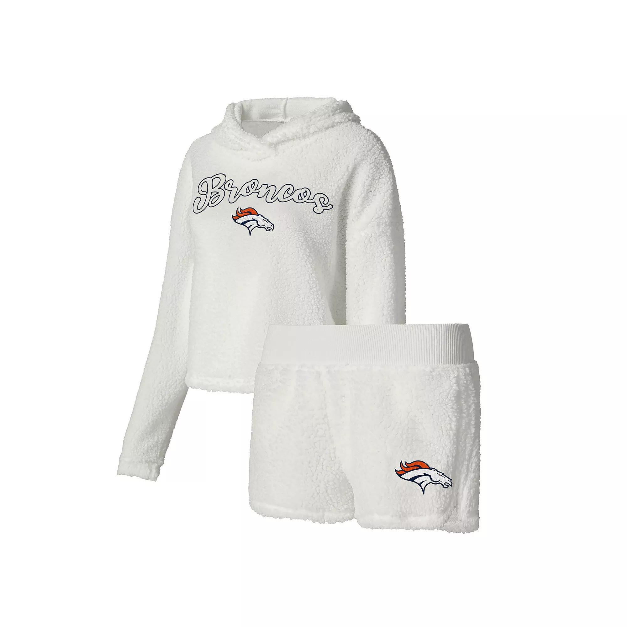 Women's Concepts Sport  White Denver Broncos Fluffy Pullover Sweatshirt & Shorts Sleep Set, Size: 2XL Product Image