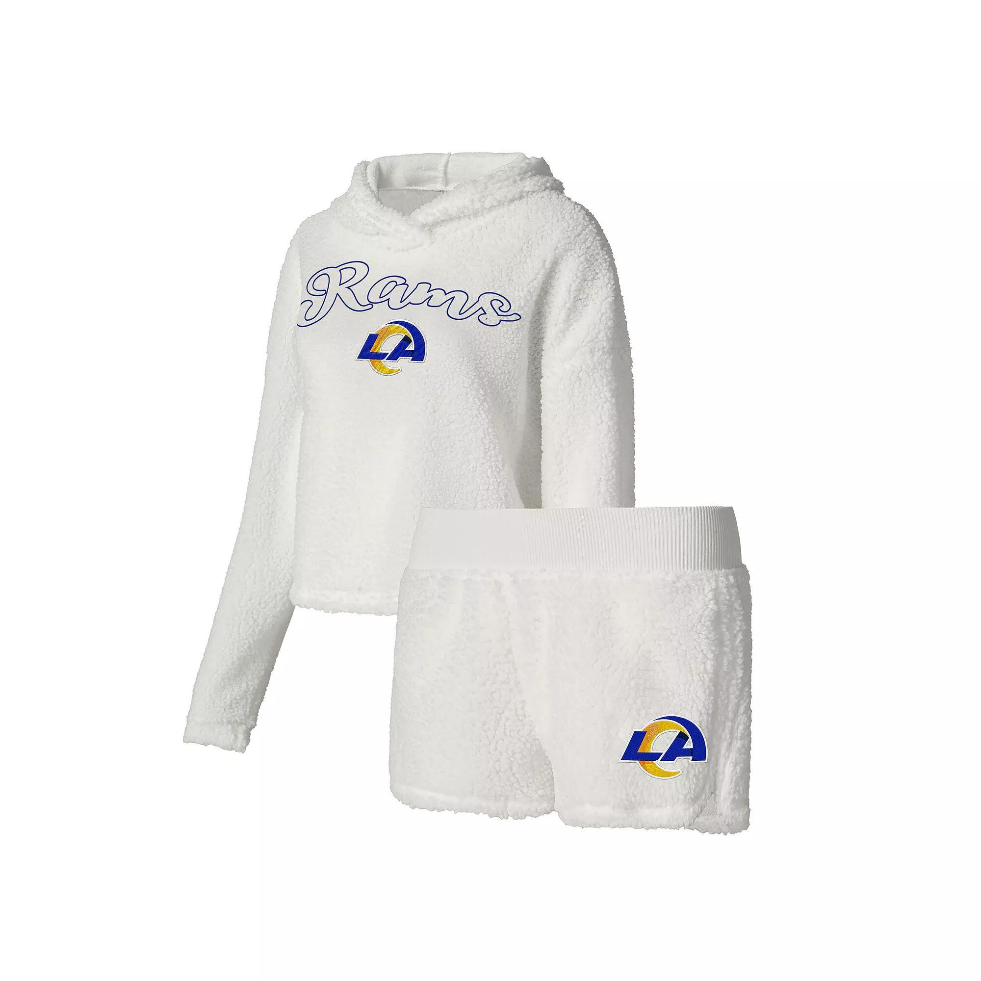 Women's Concepts Sport  White Los Angeles Rams Fluffy Pullover Sweatshirt & Shorts Sleep Set, Size: 2XL Product Image