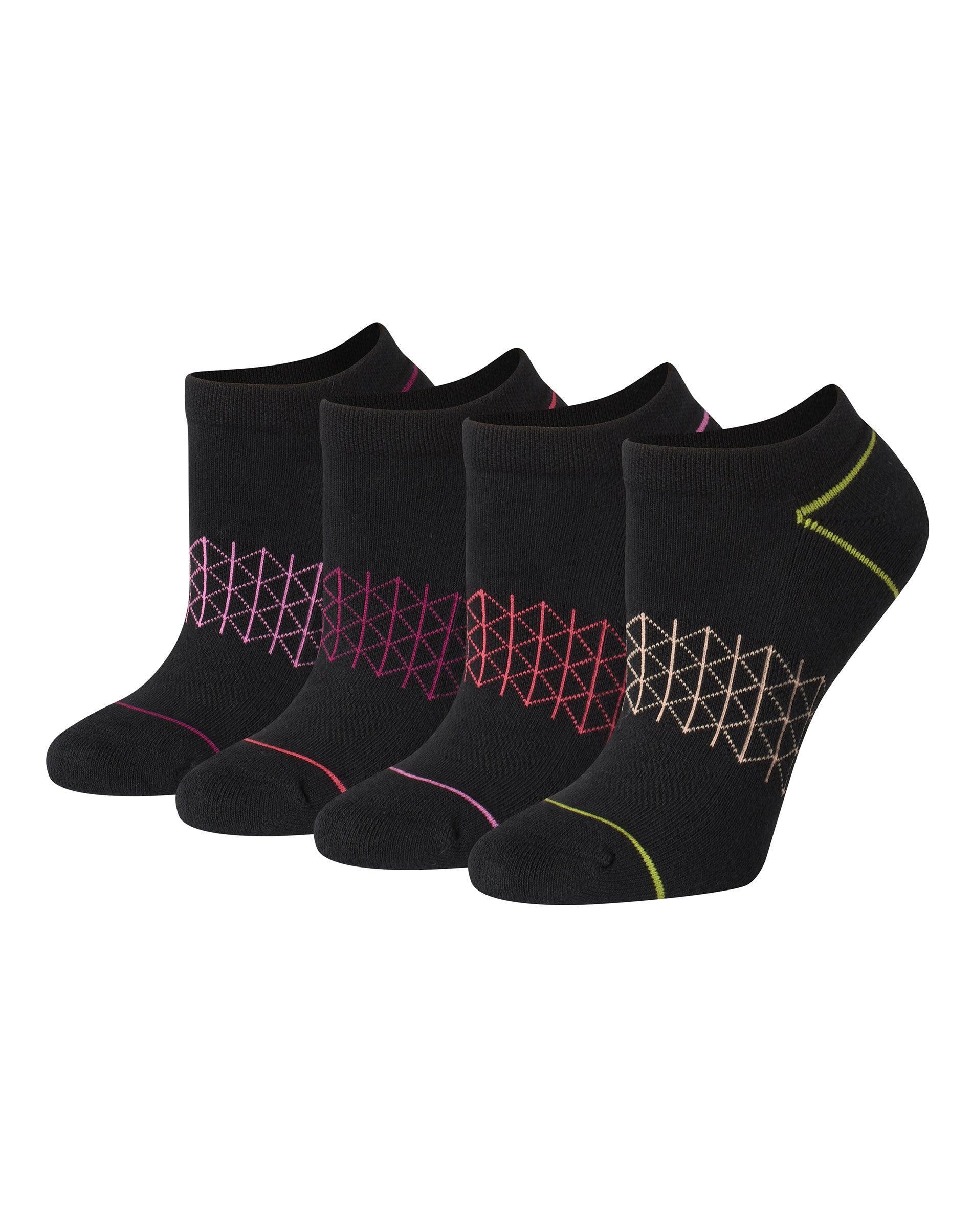 Hanes Absolute Comfort Womens No Show Socks, 4-Pairs Black/Pink 5-9 Product Image