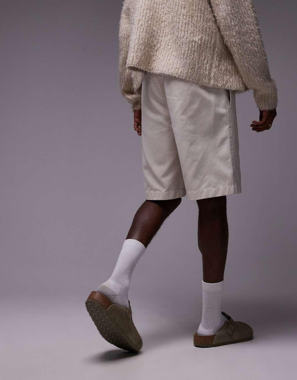 Topman washed cotton shorts in neutral Product Image