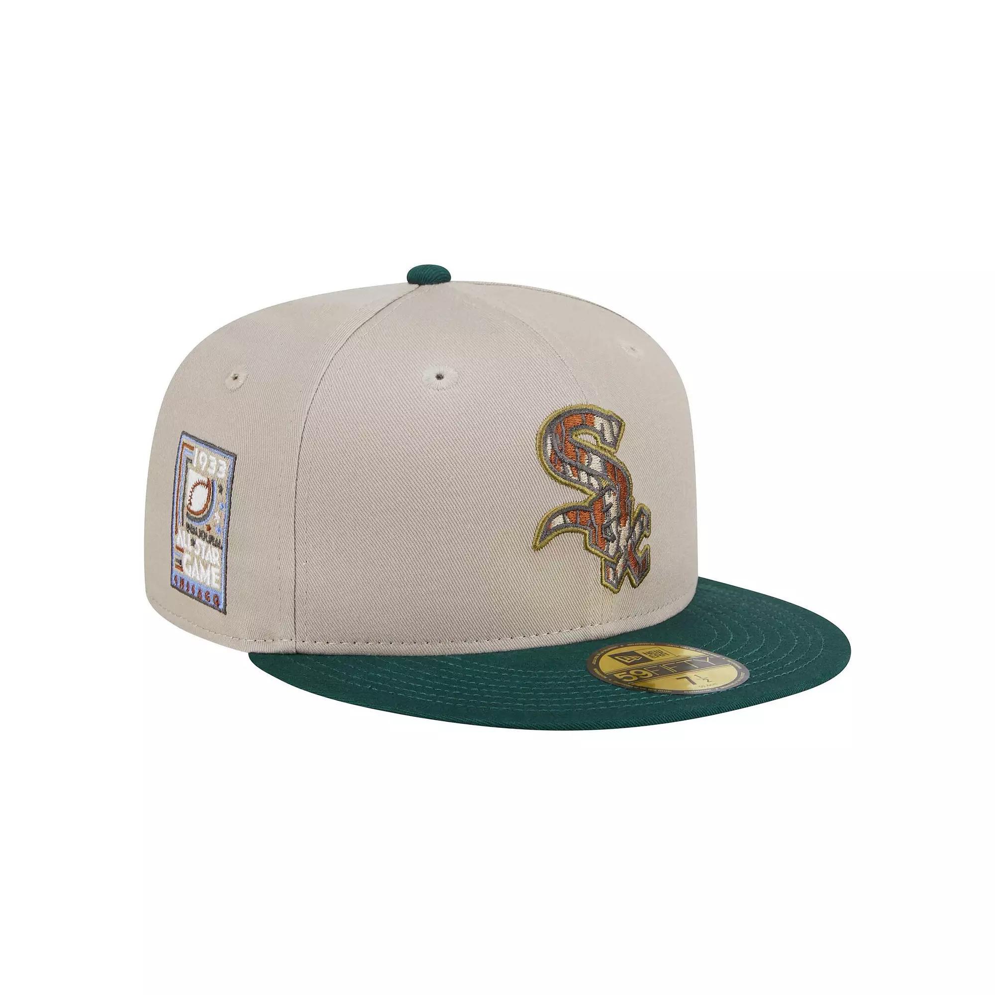 Men's New Era Natural/Hunter Green Chicago White Sox  Lifestyle Tree Bark Fill 59FIFTY Fitted Hat, Size: 7 7/8, Beige Product Image