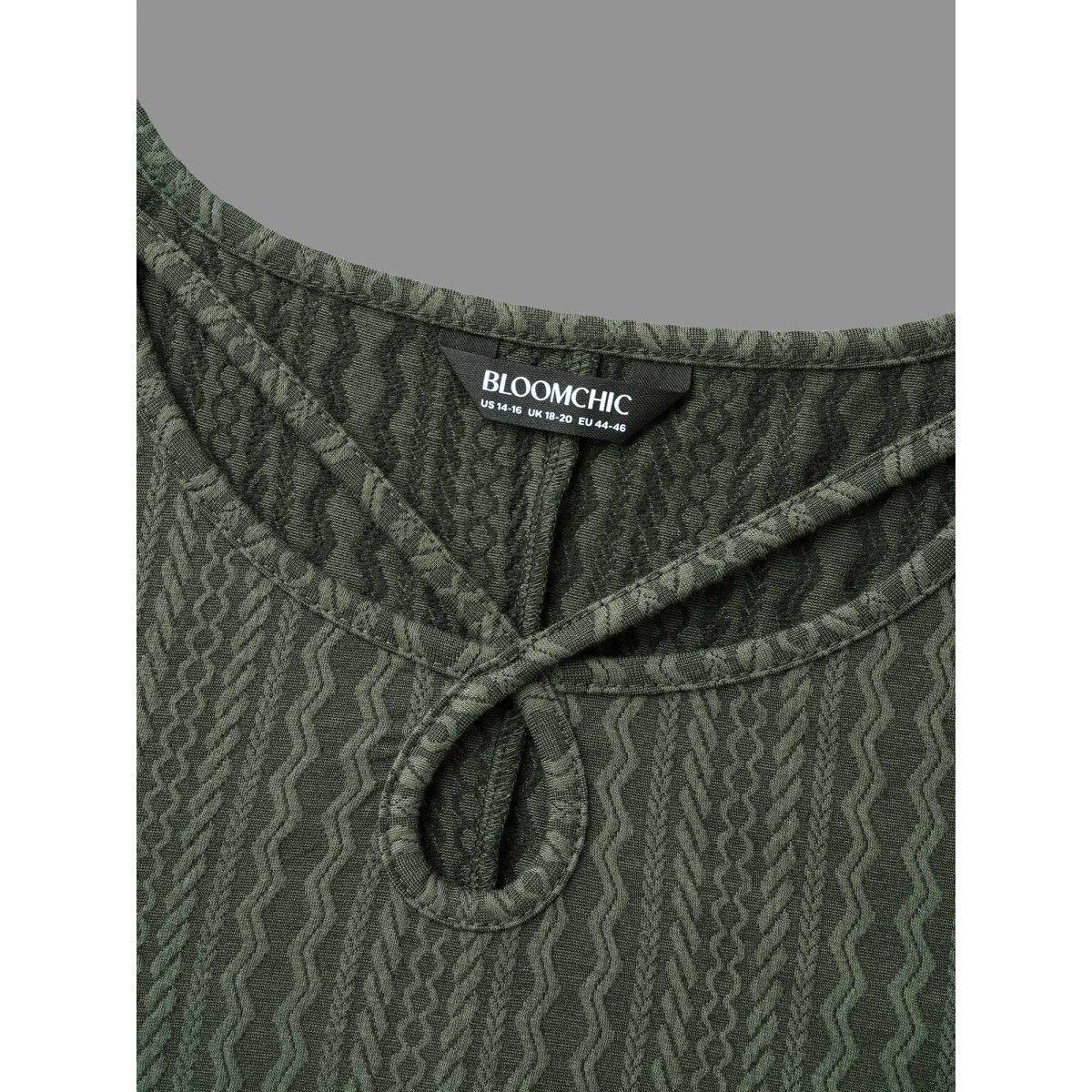 Plus Size Plain Textured Keyhole Knit Dress ArmyGreen Women Casual Texture Knit Dresses Bloomchic 14-16/1X Product Image