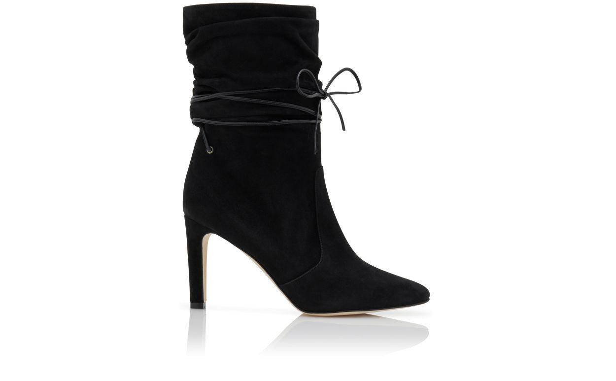 CAVASHIPLA Black Suede Slouchy Ankle Boots Product Image