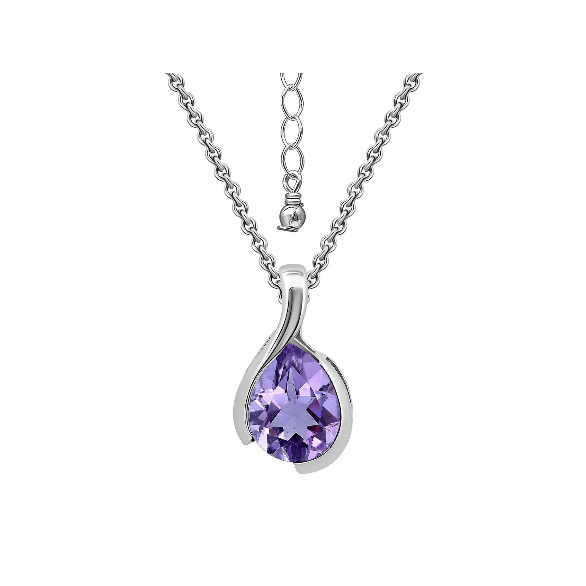 Aleure Precioso Sterling Silver Pear Shaped Gemstone Pendant Necklace, Women's, Size: 18", Silver Tone Purple Product Image