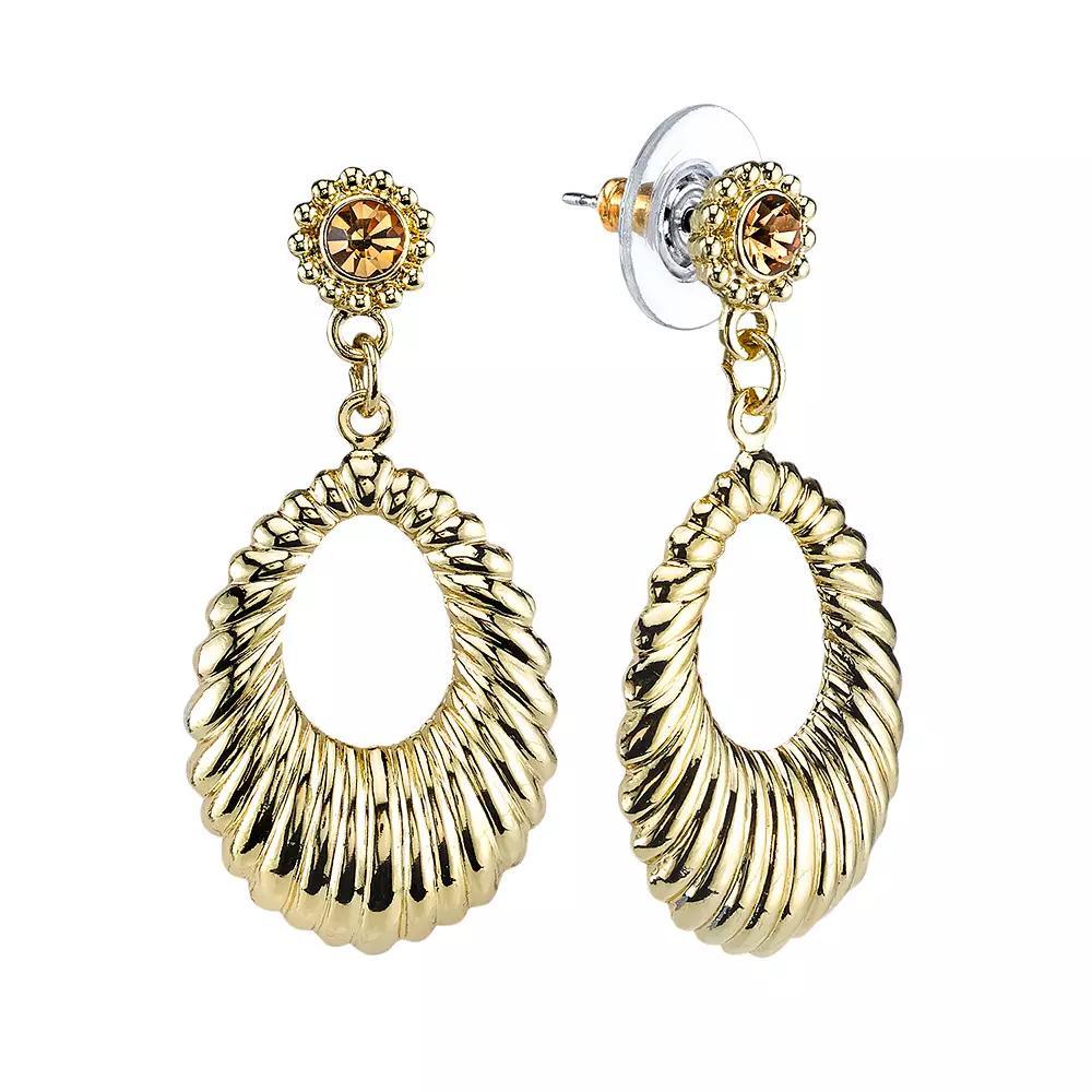 1928 Ribbed Teardrop Earrings, Womens, Gold Tone Product Image