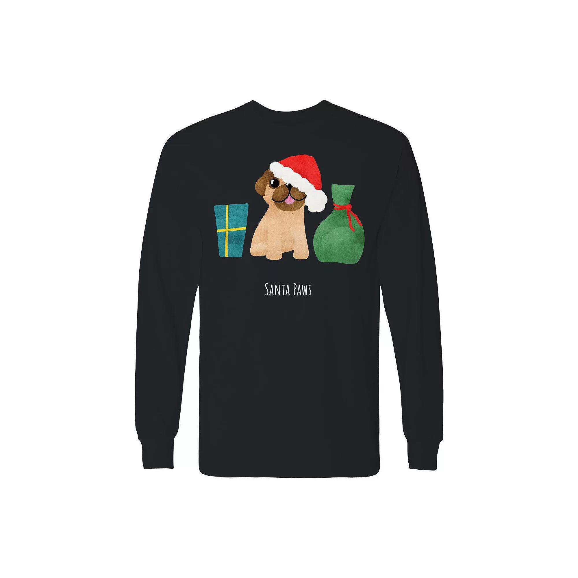 Men's Santa Paws Long Sleeve Christmas Graphic Tee, Size: XXL, Black Product Image