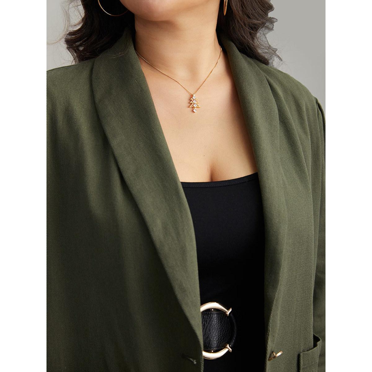 Plus Size Plisse Lapel Collar Patched Pocket Blazer ArmyGreen Women Dailywear Plain Plain Sleeve Long Sleeve Lapel Collar 30/6X Pocket Casual Blazers BloomChic Product Image