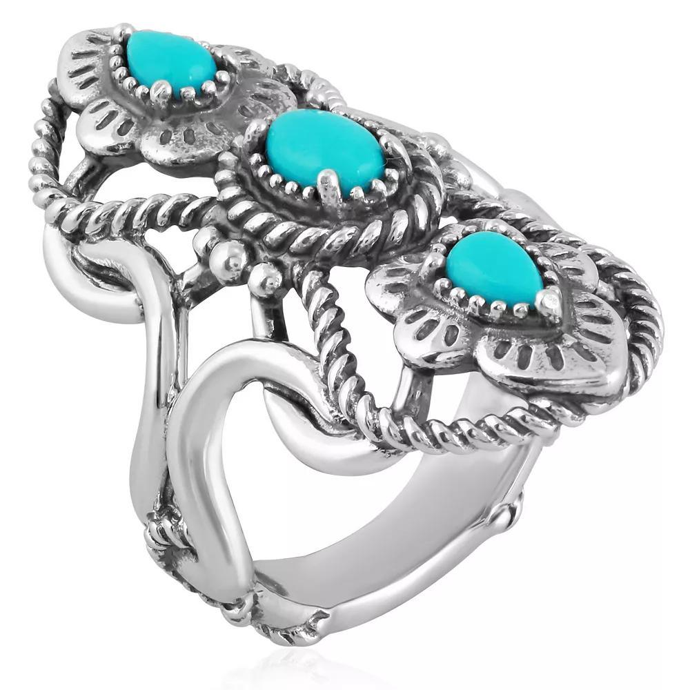 Southwest Spirit® Sterling Silver and Turquoise Elongated Ring, Women's, Size: 9 Product Image