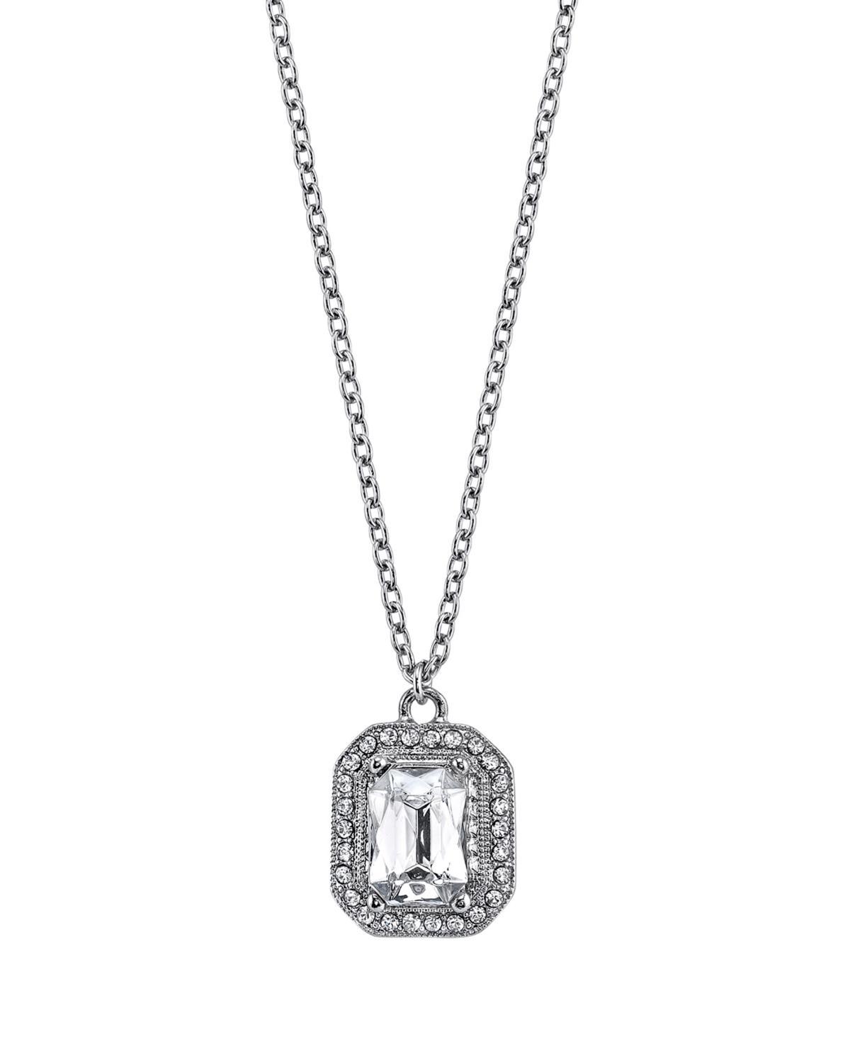 1928 Rectangle Halo Pendant Necklace, Women's, Size: 16", White Product Image