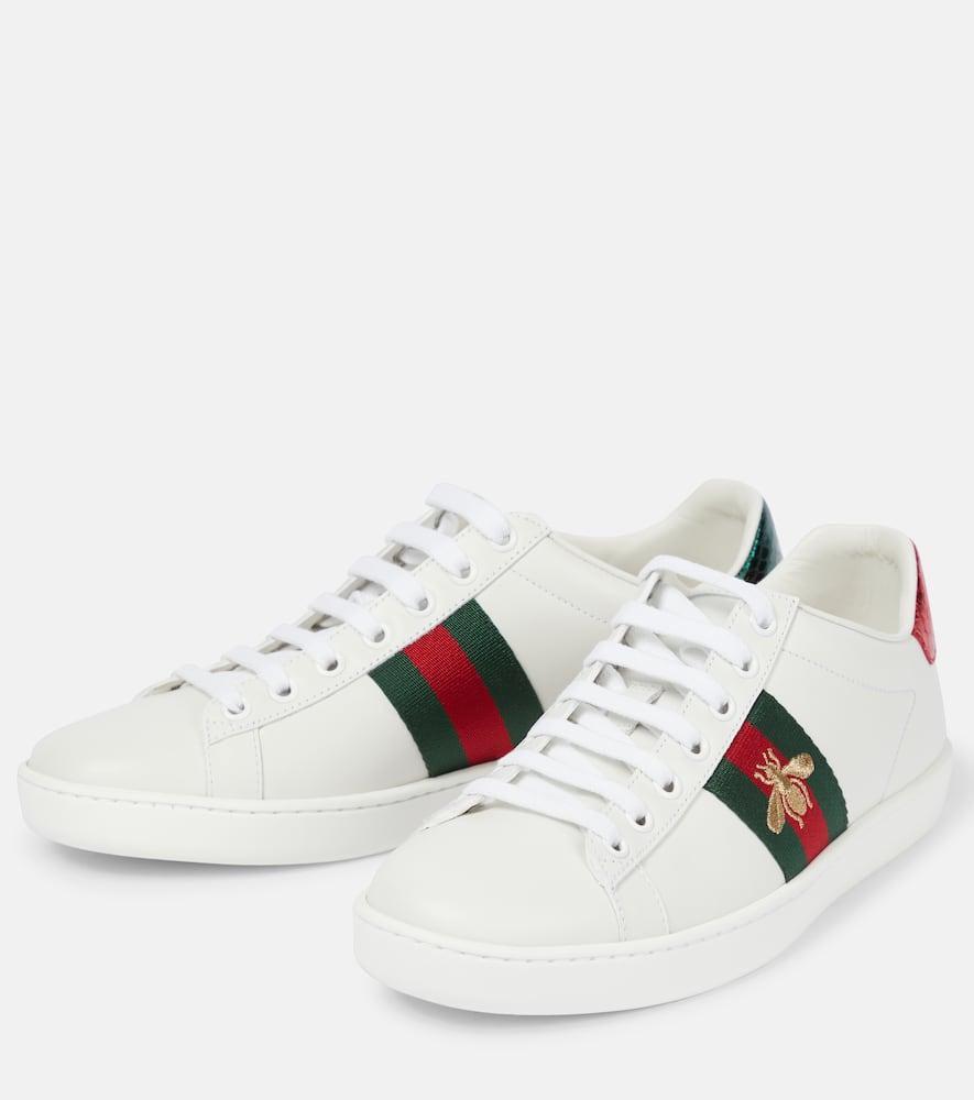 GUCCI Ace Watersnake-trimmed Embroidered Leather Sneakers In White Product Image