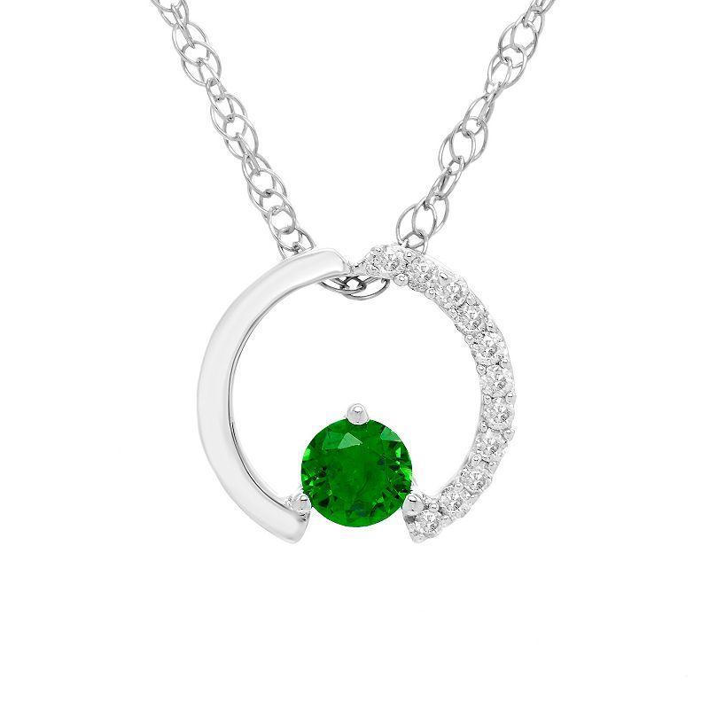 Boston Bay Diamonds Sterling Silver Gemstone & 1/10 Carat T.W. Diamond Circle Pendant Necklace, Womens Peridot Product Image
