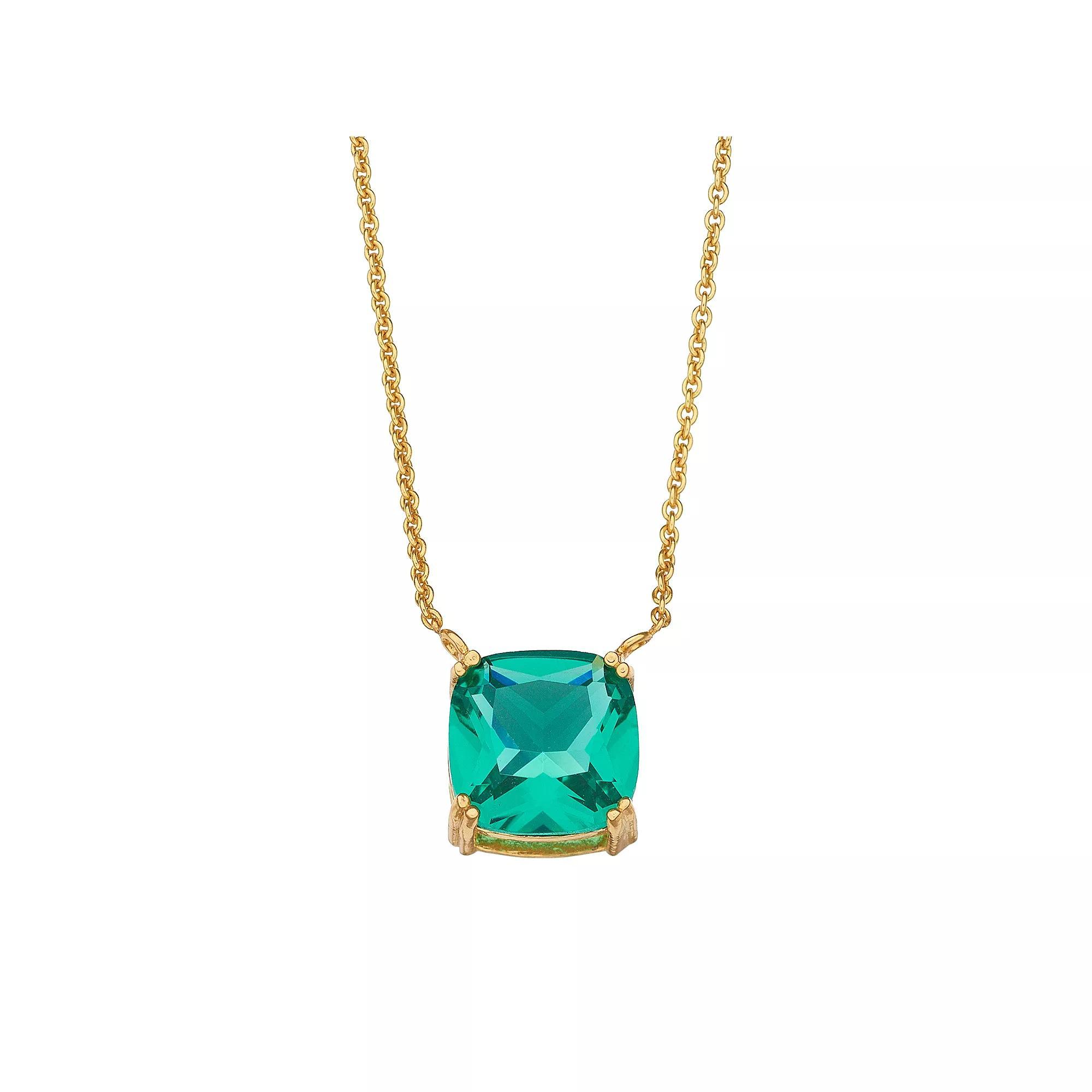 Aleure Precioso Sterling Silver Crystal Pendant Necklace, Women's, Size: 18", Gold Tone Green Product Image