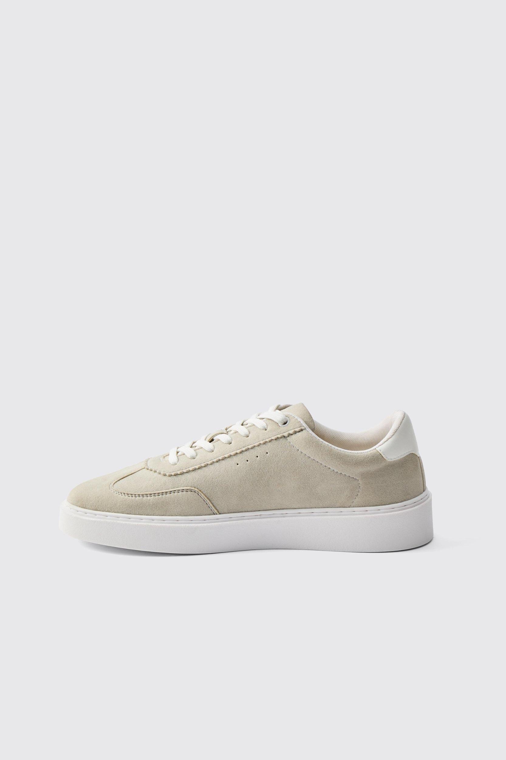 Faux Suede Panel Trainer In Stone | boohooMAN USA Product Image