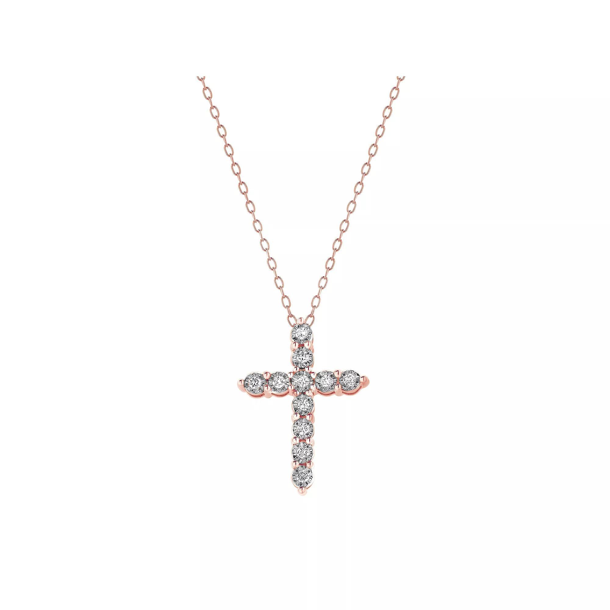 Diamond Brilliance 1/10 Carat T.W. Lab-Grown Diamond Cross Miracle Pendant Necklace, Womens Pink Tone Product Image