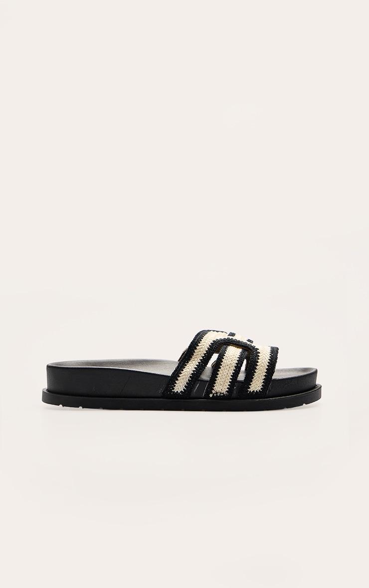 Black Contrast Raffia Weave Footbed Sandal Product Image