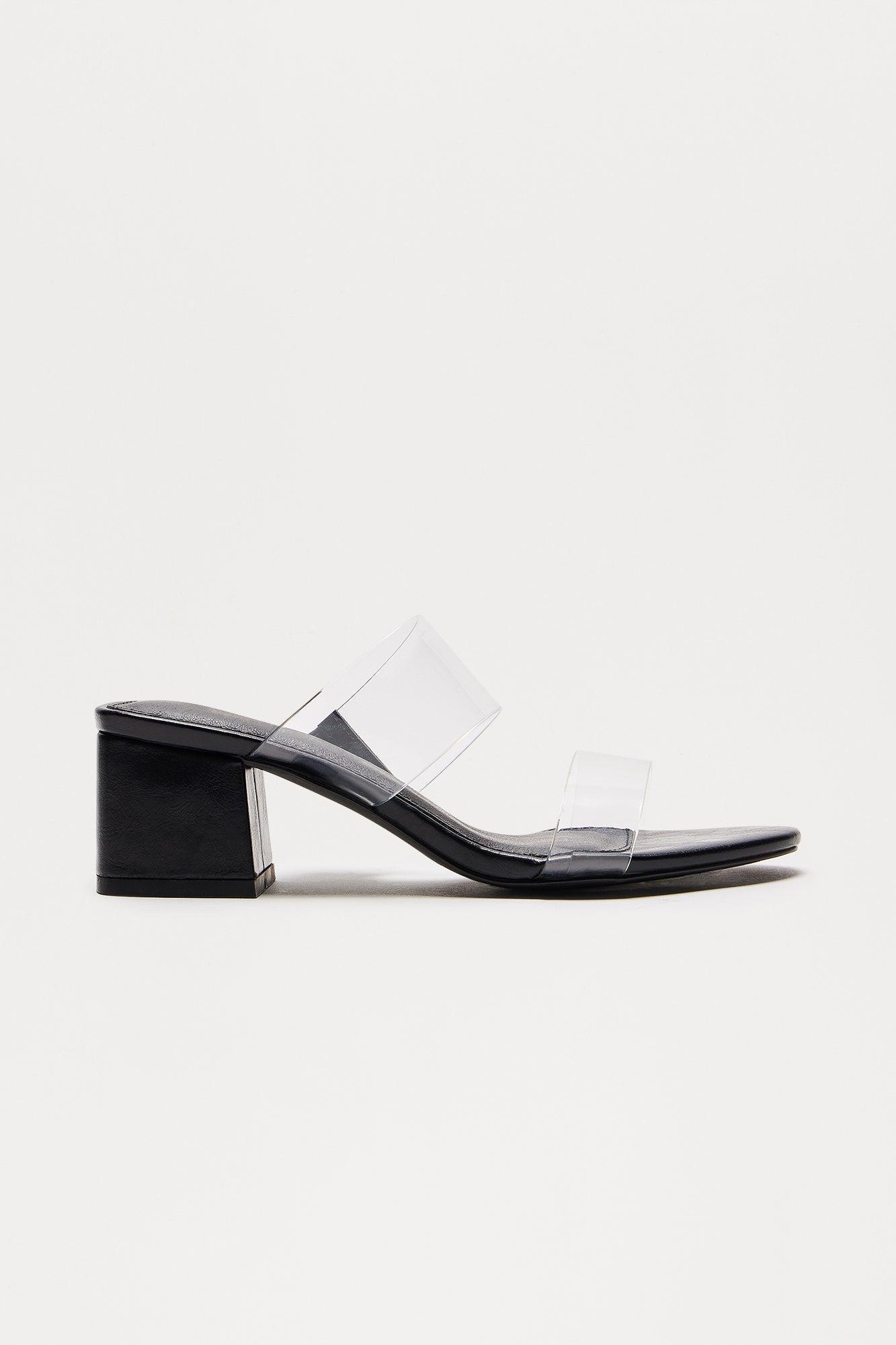 Kimberly Clear Double Strap Heels - Black Product Image