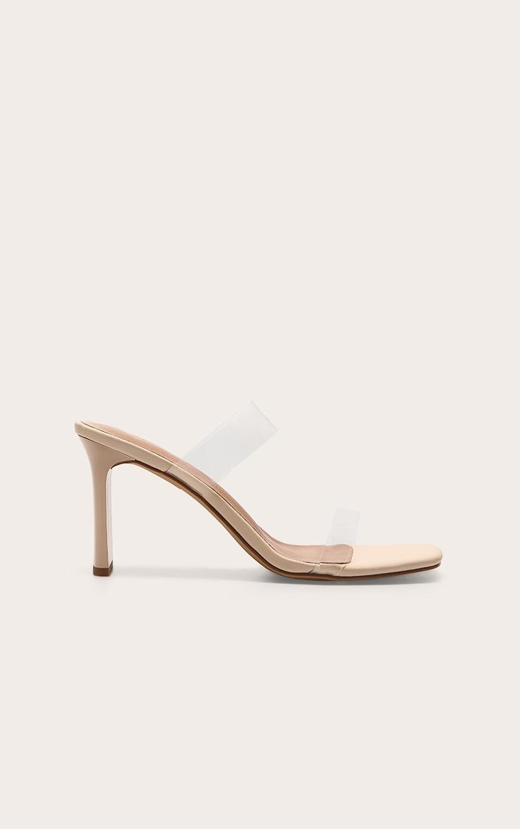 Nude Pu Square Toe Perspex Straps High Thin Block Heeled Mules Product Image