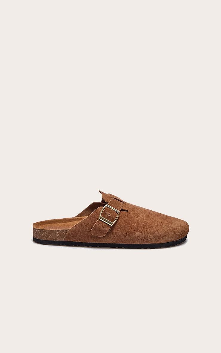 Tan Real Suede Leather Round Toe Buckle Slip On Clog Product Image