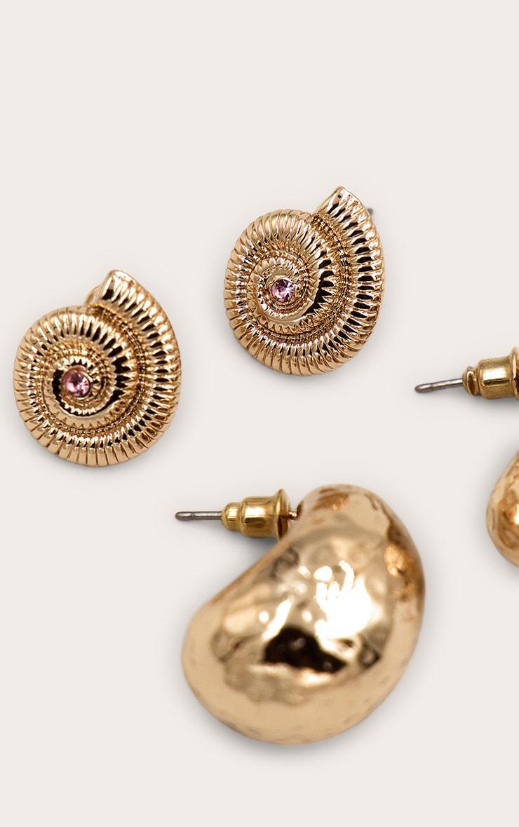 Gold Hammered Shell Multi-Pack Earrings Product Image