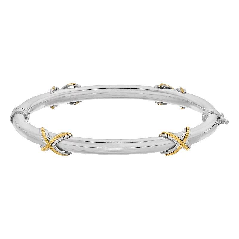 Two Tone Sterling Silver "X" Bangle Bracelet, Women's Product Image