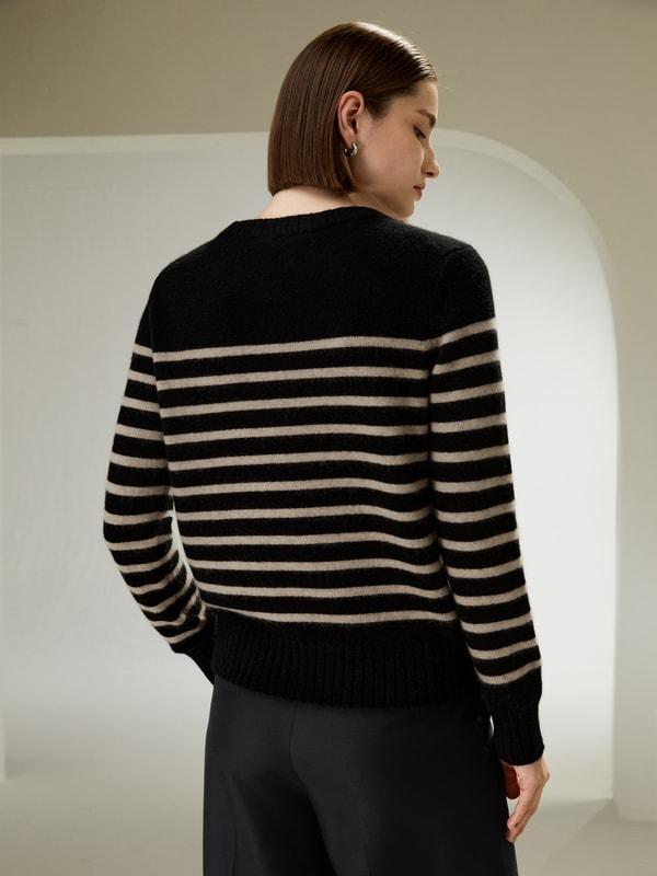 Striped Round Collar Cashmere Sweater Product Image