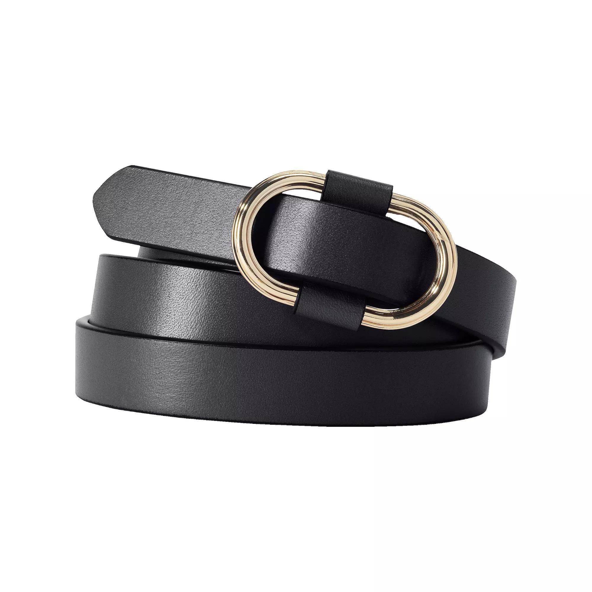 Women's Lands' End Adjustable Skinny Leather Belt, Size: XL, Black Product Image