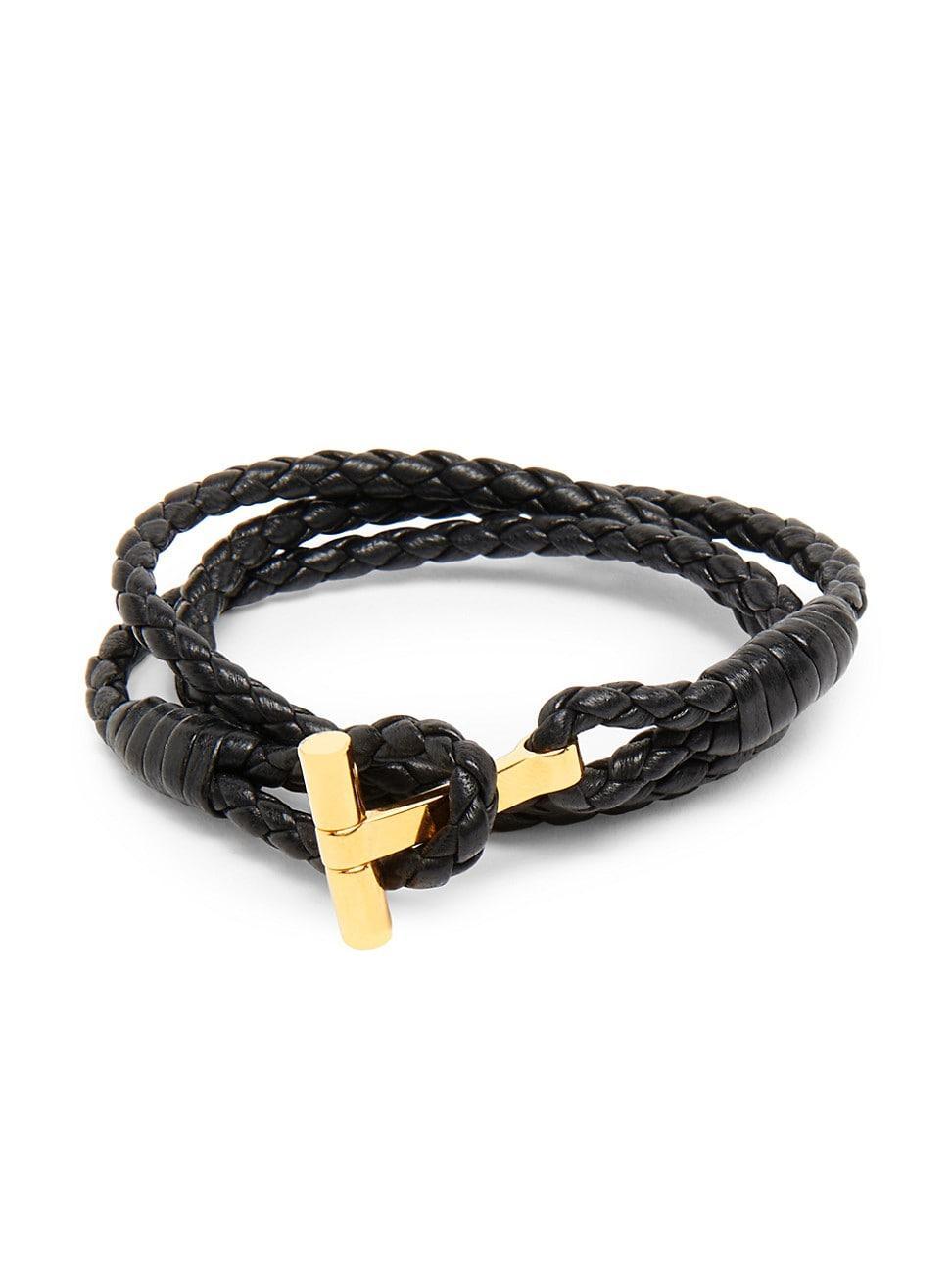 Mens Brass & Braided Leather Bracelet Product Image