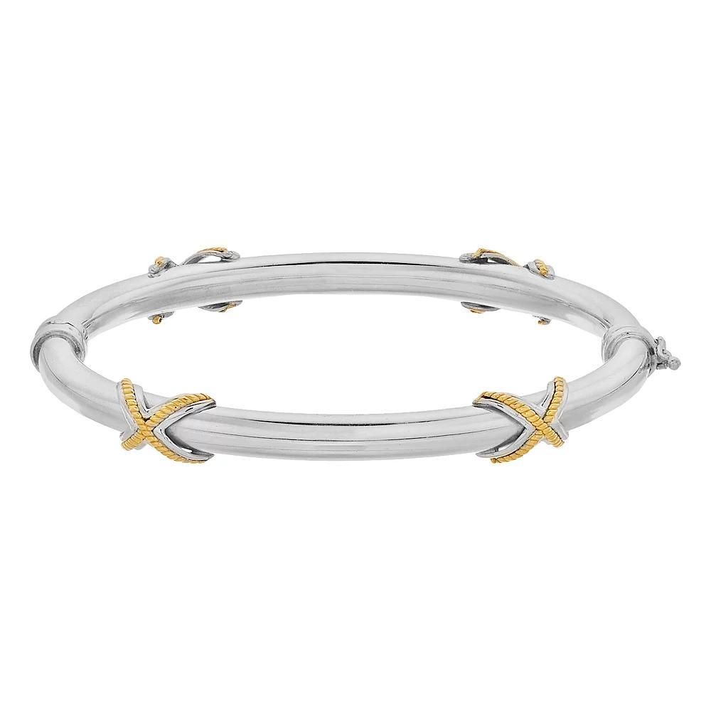 Two Tone Sterling Silver "X" Bangle Bracelet, Women's Product Image