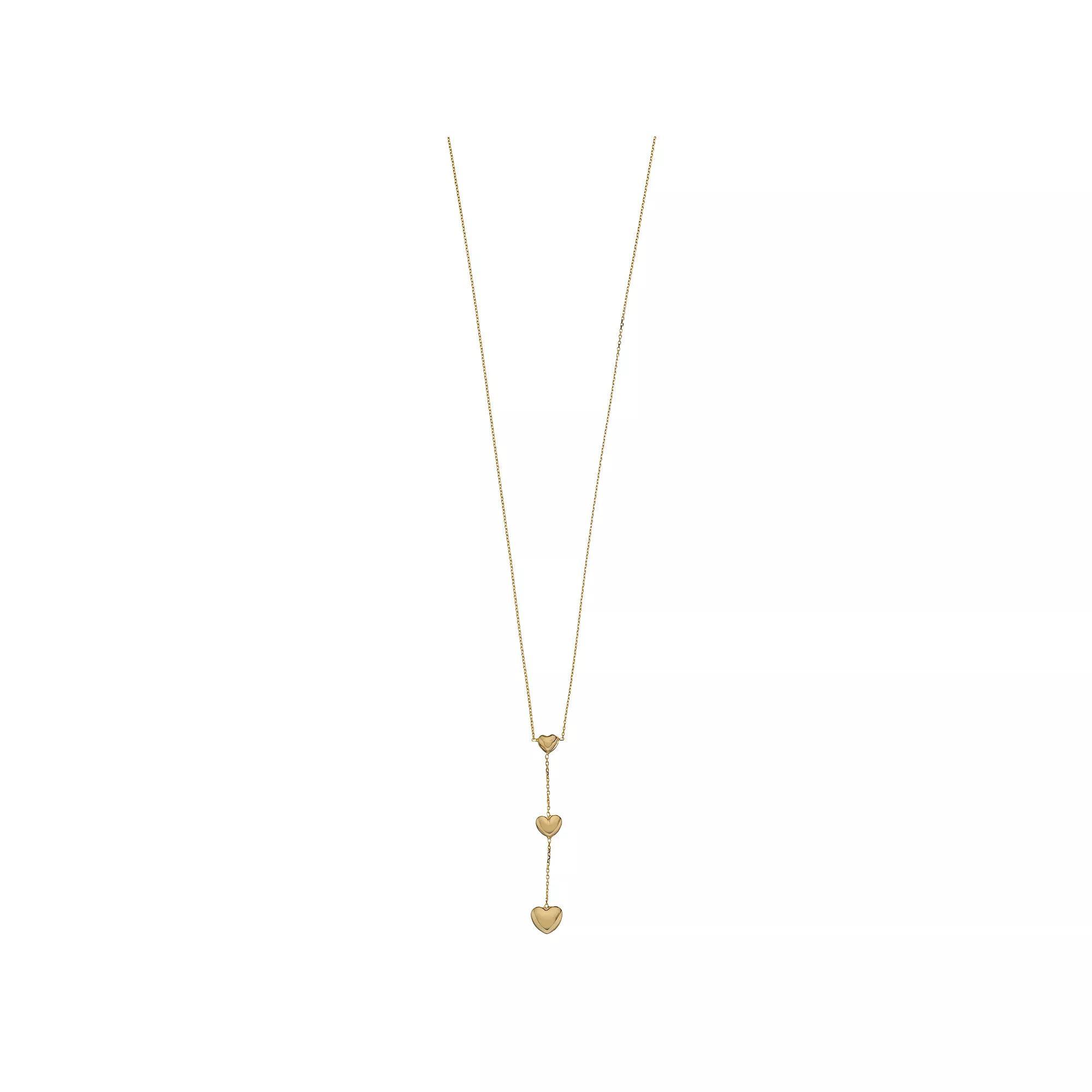 14k Gold Graduated Triple Puffed Heart Adjustable Necklace, Women's, Size: 18" Product Image