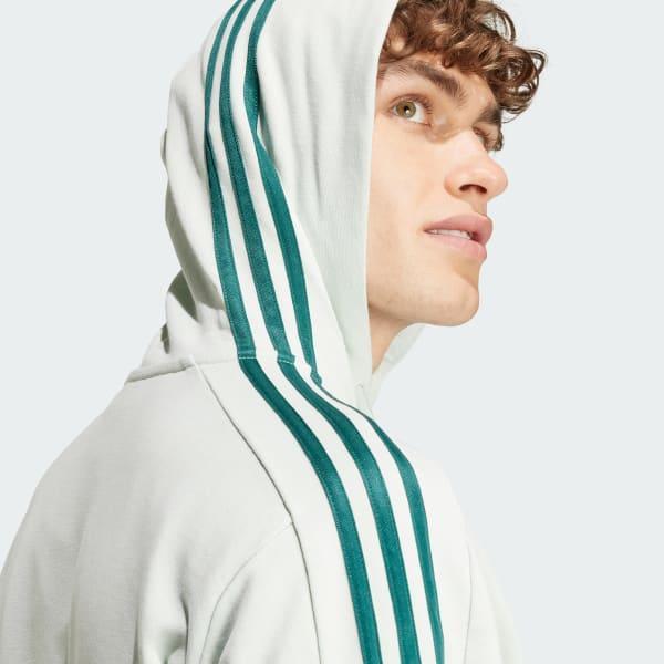 adidas Essentials French Terry 3-Stripes Full-Zip Hoodie Linen Green S Mens Product Image