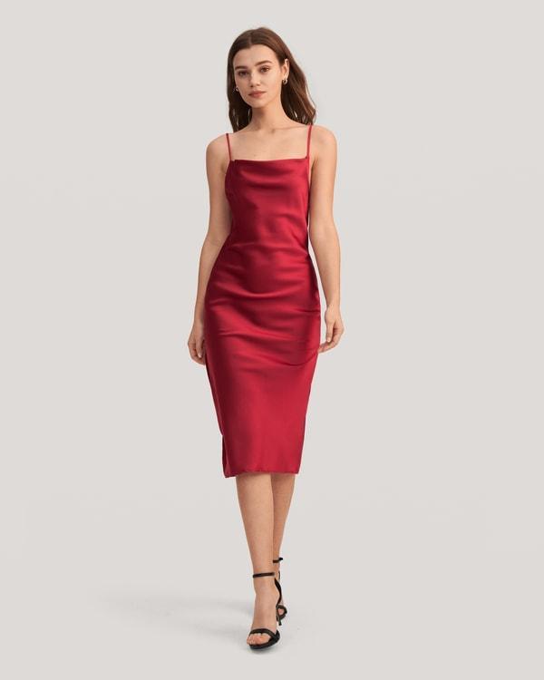 Elegant Alluring Cowl Neck Silk Dress Product Image